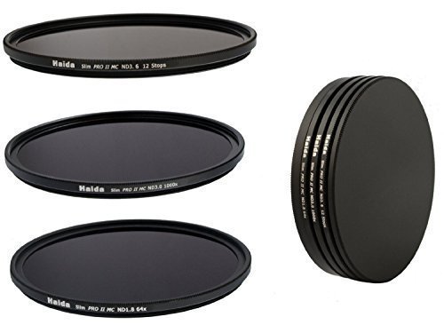 Haida Slim PRO II Digital MC Extrem Neutral Graufilter Set bestehend aus ND 1.8 (64x), ND 3.0 (1000x), ND 3.6 (4000x) Filtern Durchmesser 49mm - Inkl. Stack Cap Filtercontainer + Cap von Haida