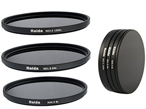 Neutral Graufilter Set bestehend aus ND8, ND64, ND1000 Filtern 46mm inkl. Stack Cap Filtercontainer + Pro Lens Cap mit Innengriff von Haida