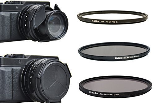 Slim Pro II MC Digital Filterset von HAIDA für Panasonic Lumix DMC LX-7 und Leica D-Lux 6 - Filteradapter, Haida Slim Pro II MC UV Filter, Slim Pro II MC Polarisationsfilter, Slim Pro II MC Graufilter ND1.2 (16x) sowie dem neuen Automatik Objektivdeckel - Inkl. Filtercontainer und Tragetasche von Haida