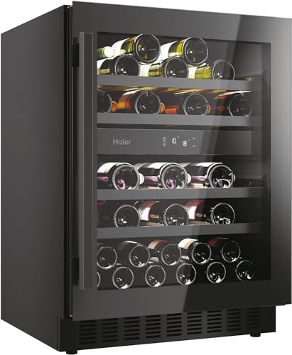 Haier H-WINE 700 | HAKWBD 60 / unterbaufähiger Weinklimaschrank / 2 Temperaturzonen für Rot- Weiß- und Schaumwein/sehr leise/Platz für 44 Flaschen/LED-Beleuchtung/Touch Display / 4 Holzablagen von Haier