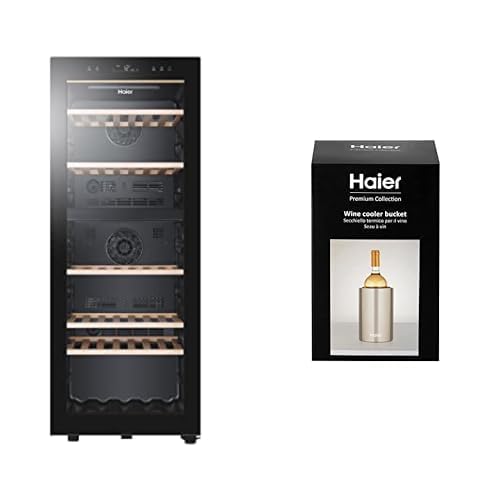 Haier HWS79GDG Weinkühlschrank + Premium Thermo-Weinkühler / 79 Flaschen/Höhe 127 cm/hOn-App / 2 Zonen/UV-undurchlässige Glasscheib/Anti-Vibrationskompressor/LED- Beleuchtung/Schwarz von Haier