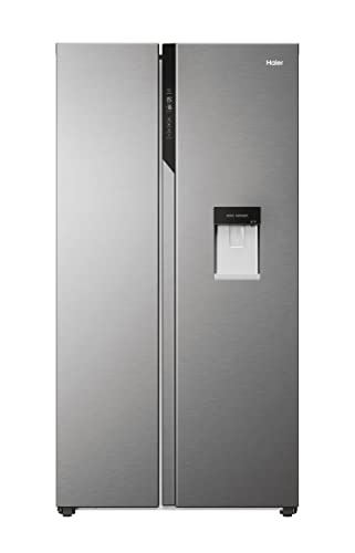 Haier SBS 90 SERIE 5 HSR5918DWMP Kühl-Gefrierkombination/Side by Side/Sparsam: Energieeffizienzklasse D/Wasserdispenser mit Tank/XL-Slim Line/Multi-Airflow-System/Total NoFrost/Edelstahl von Haier