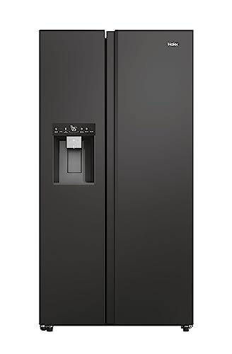 Haier Side by Side 90 SERIE 5 Kühl-Gefrierkombination/Total No Frost/Smart hON-App/Humidity Zone/XXL Nutzinhalt/Leise nur 36 db(A) / Wasser-und Eiswürfeldispenser/Edelstahl schwarz von Haier