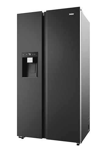 Haier Side by Side 90 SERIE 7 HSW79F18DIPT Kühl-Gefrierkombination/XXL Nutzinhalt/Total No Frost/Wasser- & Eiswürfeldispenser/hOn App/Daylight/HumidityZone/Inverter Kompressor/Schwarz von Haier