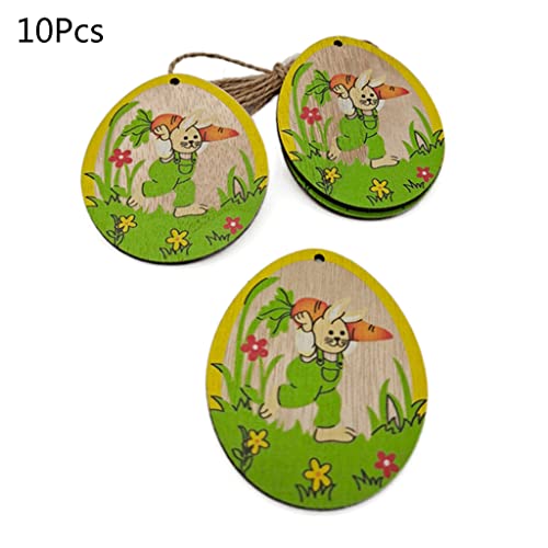 10 Stcs Ostereier Holzscheiben Anhänger Hängende Ornamente Handwerk Dekoration Home Party von Haiki
