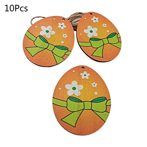10 Stcs Ostereier Holzscheiben Anhänger Hängende Ornamente Handwerk Dekoration Home Party von Haiki