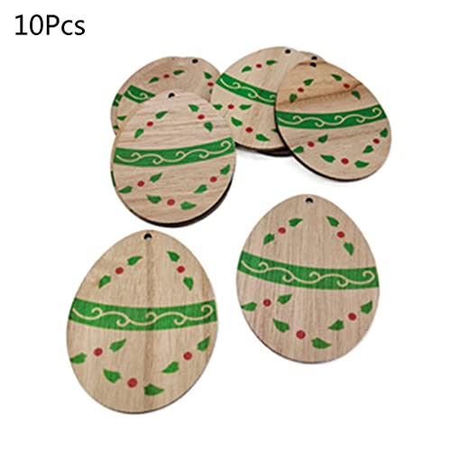 10 Stcs Ostereier Holzscheiben Anhänger Hängende Ornamente Handwerk Dekoration Home Party von Haiki