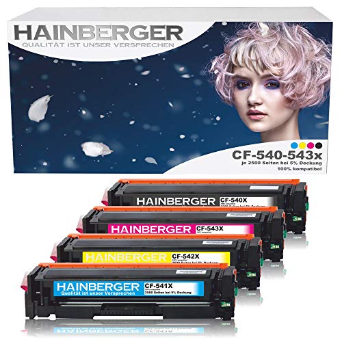 Hainberger 4er Pack Toner Kompatibel zu HP CF540X CF541XCF542X CF543X für Color Laserjet Pro M-280nw M-281fdn M-281fdw M-254nw M-254dw cf540x cf541x cf542x cf543x - 203X von Hainberger