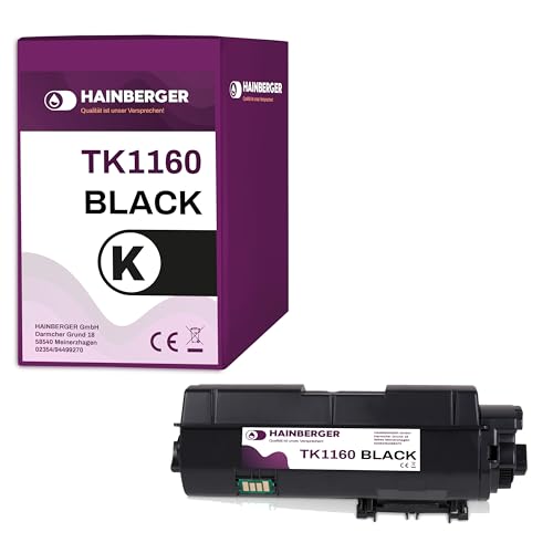 Hainberger 1x Toner Kompatibel TK1160 BK für Kyocera Ecosys P2040dn P2050DN P2040DW von Hainberger