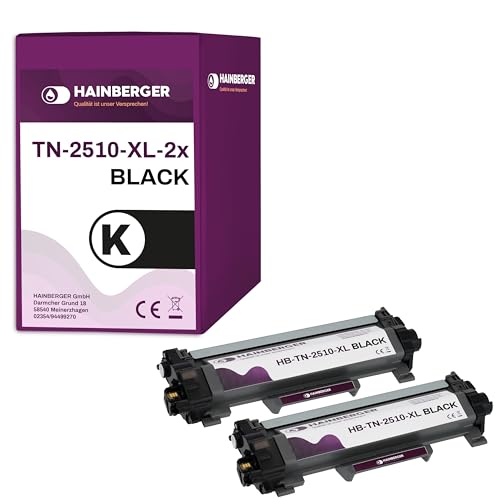 Hainberger 1x Toner mit Chip Kompatibel TN2510 BK für Brother DCP-L 2622 DW DCP-L 2600 Series DCP-L 2627 Series DCP-L 2640 DN HL-L 2400 Series HL-L 2440 DWE MFC-L 2800 Series MFC-L 2820 DN (2X XL) von Hainberger