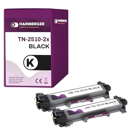 Hainberger 2X Toner mit Chip Kompatibel TN2510 BK für Brother DCP-L 2622 DW DCP-L 2600 Series DCP-L 2627 Series DCP-L 2640 DN HL-L 2400 Series HL-L 2440 DWE MFC-L 2800 Series MFC-L 2820 DN von Hainberger