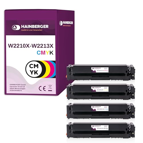 Hainberger 4X Toner Kompatibel mit Chip W2210X-W2213X CMYK kein Chipumbau notwendig für HP Color Laserjet Pro M255dw M255nw M282nw M283cdw M283fdn M283fdw von Hainberger