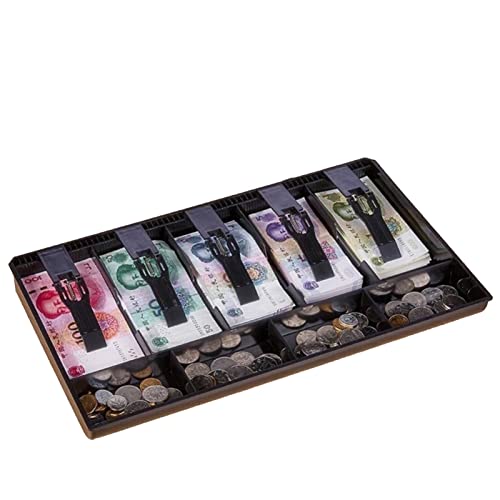 Kassenschublade mit 5 Scheinfächer und 4 Münzfächer für Supermarket Registrierkasse, Einsatz Kassenschublade Ersatz Geldlade Geldbox aus Hochwertigem Kunststof, 40,5x24,5x3,5 cm(schwarz) von Hakeeta