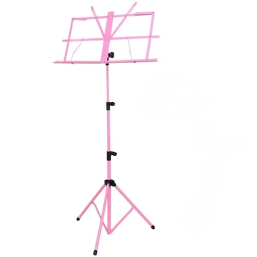 Leichter, verstellbarer Notenständer für Instrumentalauftritte, tragbarer, faltbarer Notenständer aus Metall mit Tragetasche für Musikinstrument (Rosa) von Haklein