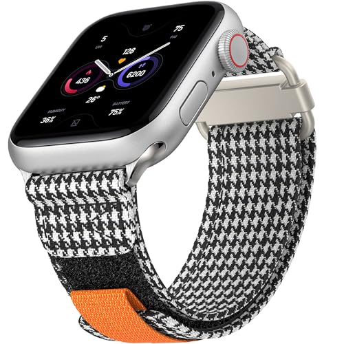 HalfYue Denim Loop Armband Kompatibel mit Apple Watch Armband 38mm 40mm 41mm für Männer/Frauen, Verstellbares Canvas Armband für iWatch Series 9/8/7/6/5/4/3/2/1/Ultra2/SE, Hahnentritt von HalfYue