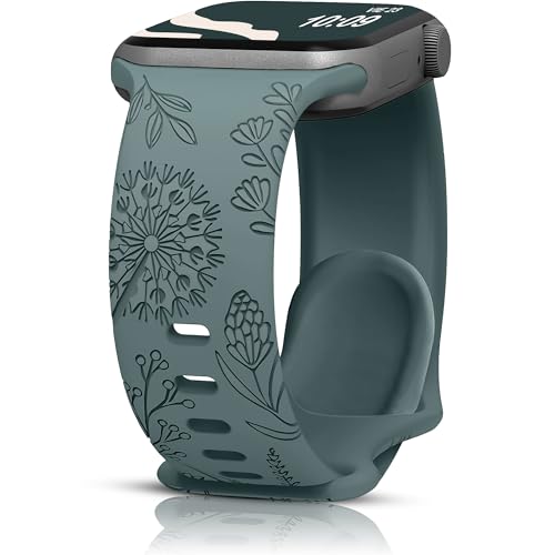 HalfYue Florales Graviertes Armband Kompatibel mit Apple Watch Armband 38mm 40mm 41mm für Männer/Frauen, Verstellbares Silikon-Sportprägungsgurt für iWatch Series 9/8/7/6/5/4/3/2/1/Ultra2/SE von HalfYue