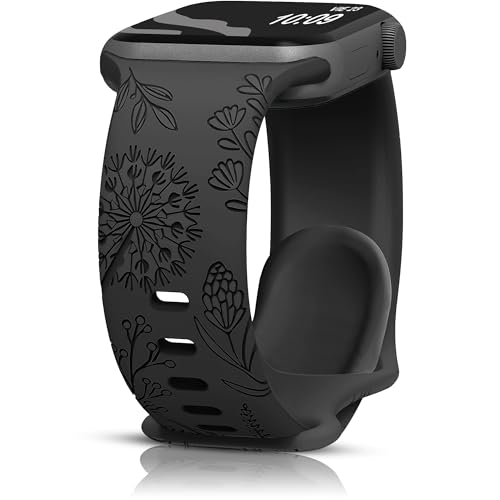 HalfYue Florales Graviertes Armband Kompatibel mit Apple Watch Armband 38mm 40mm 41mm für Männer/Frauen, Verstellbares Silikon-Sportprägungsgurt für iWatch Series 9/8/7/6/5/4/3/2/1/Ultra2/SE von HalfYue