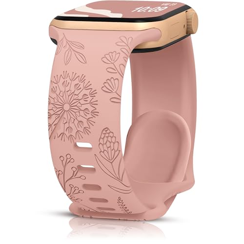 HalfYue Florales Graviertes Armband Kompatibel mit Apple Watch Armband 38mm 40mm 41mm für Männer/Frauen, Verstellbares Silikon-Sportprägungsgurt für iWatch Series 9/8/7/6/5/4/3/2/1/Ultra2/SE von HalfYue