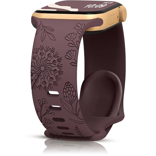 HalfYue Florales Graviertes Armband Kompatibel mit Apple Watch Armband 42mm 44mm 45mm 49mm für Männer/Frauen, Verstellbares Weicher florales Silikongurt für iWatch Series 9/8/7/6/5/4/3/2/1/Ultra2/SE von HalfYue