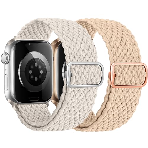 HalfYue Geflochtenes Armband Kompatibel mit Apple Watch Armband 38mm 40mm 41mm für Männer/Frauen, Verstellbares Elastisches Nylon Armband für iWatch Series 9/8/7/6/5/4/3/2/1/Ultra2/SE, 2 Stück von HalfYue