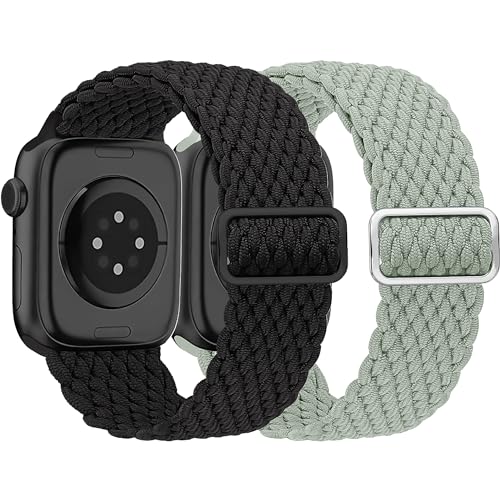 HalfYue Geflochtenes Armband Kompatibel mit Apple Watch Armband 38mm 40mm 41mm für Männer/Frauen, Verstellbares Elastisches Nylon Armband für iWatch Series 9/8/7/6/5/4/3/2/1/Ultra2/SE, 2 Stück von HalfYue