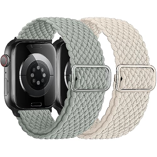 HalfYue Geflochtenes Armband Kompatibel mit Apple Watch Armband 38mm 40mm 41mm für Männer/Frauen, Verstellbares Elastisches Nylon Armband für iWatch Series 9/8/7/6/5/4/3/2/1/Ultra2/SE, 2 Stück von HalfYue