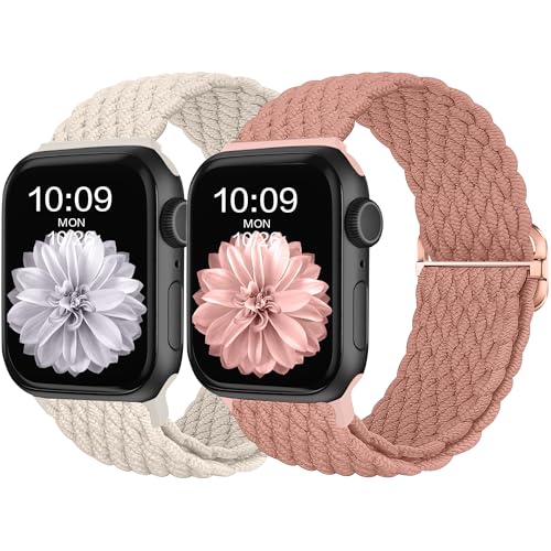 HalfYue Geflochtenes Armband Kompatibel mit Apple Watch Armband 38mm 40mm 41mm für Männer/Frauen, Verstellbares Elastisches Nylon Armband für iWatch Series 9/8/7/6/5/4/3/2/1/Ultra2/SE, 2 Stück von HalfYue