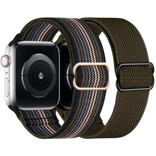 HalfYue Geflochtenes Loop Armband Kompatibel mit Apple Watch Armband 38mm 40mm 41mm für Männer/Frauen, Verstellbares Elastisches Nylon Armband für iWatch Series 9/8/7/6/5/4/3/2/1/Ultra2/SE, 2 Stück von HalfYue