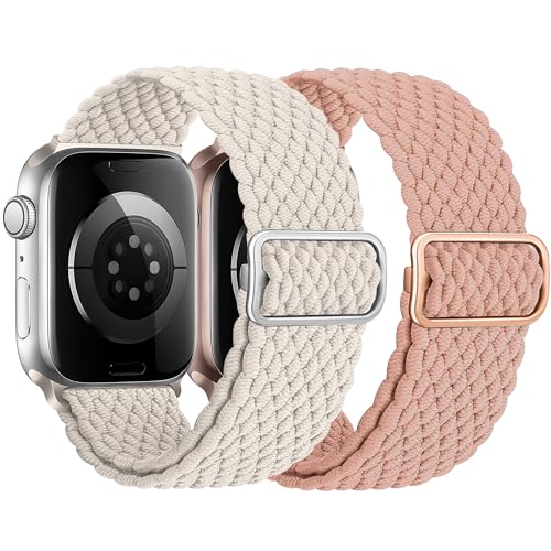 HalfYue Geflochtenes Solo Loop Band Kompatibel mit Apple Watch Armband 42mm 44mm 45mm 49mm für Männer/Frauen, Elastisches Nylon Armband für iWatch Series 9/8/7/6/5/4/3/2/1/Ultra2/SE, 2 Stück von HalfYue