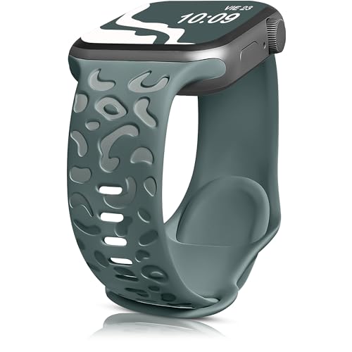 HalfYue Leopardenmuster Graviertes Armband Kompatibel mit Apple Watch Armband 38mm 40mm 41mm für Männer/Frauen, Weicher Silikon-Sportprägungsgurt für iWatch Series 9/8/7/6/5/4/3/2/1/Ultra2/SE von HalfYue