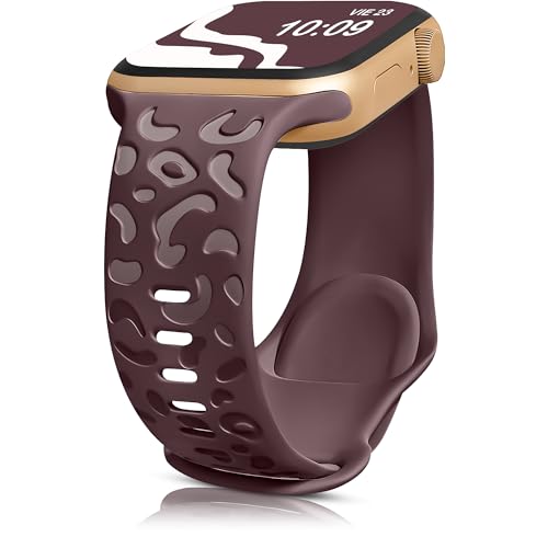 HalfYue Leopardenmuster Graviertes Armband Kompatibel mit Apple Watch Armband 38mm 40mm 41mm für Männer/Frauen, Weicher Silikon-Sportprägungsgurt für iWatch Series 9/8/7/6/5/4/3/2/1/Ultra2/SE von HalfYue