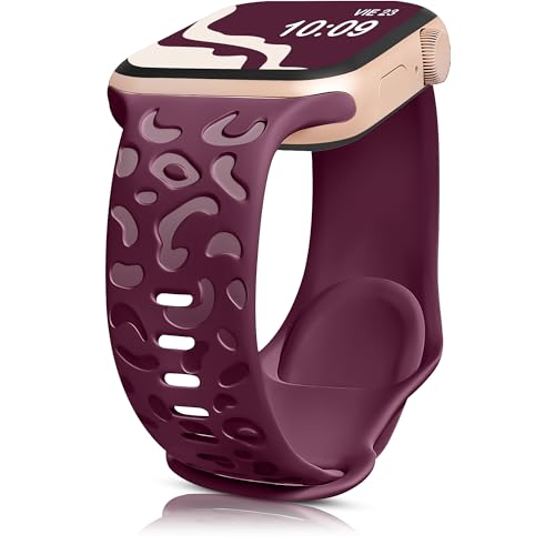 HalfYue Leopardenmuster Graviertes Armband Kompatibel mit Apple Watch Armband 38mm 40mm 41mm für Männer/Frauen, Weicher Silikon-Sportprägungsgurt für iWatch Series 9/8/7/6/5/4/3/2/1/Ultra2/SE von HalfYue