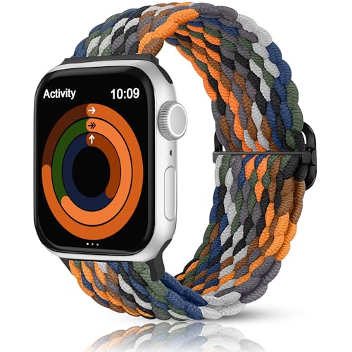 HalfYue Nylon Armband Kompatibel mit Apple Watch Armband 38mm 40mm 41mm für Männer/Frauen, Verstellbares Elastisches Geflochten Armband für iWatch Series 9/8/7/6/5/4/3/2/1/Ultra2/SE von HalfYue