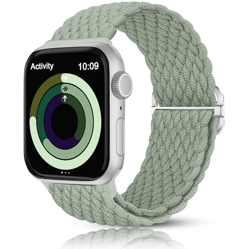 HalfYue Nylon Armband Kompatibel mit Apple Watch Armband 38mm 40mm 41mm für Männer/Frauen, Verstellbares Elastisches Geflochten Armband für iWatch Series 9/8/7/6/5/4/3/2/1/Ultra2/SE von HalfYue