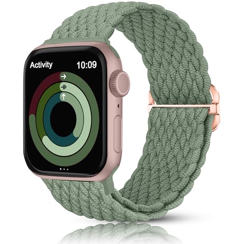 HalfYue Nylon Armband Kompatibel mit Apple Watch Armband 38mm 40mm 41mm für Männer/Frauen, Verstellbares Elastisches Geflochten Armband für iWatch Series 9/8/7/6/5/4/3/2/1/Ultra2/SE von HalfYue