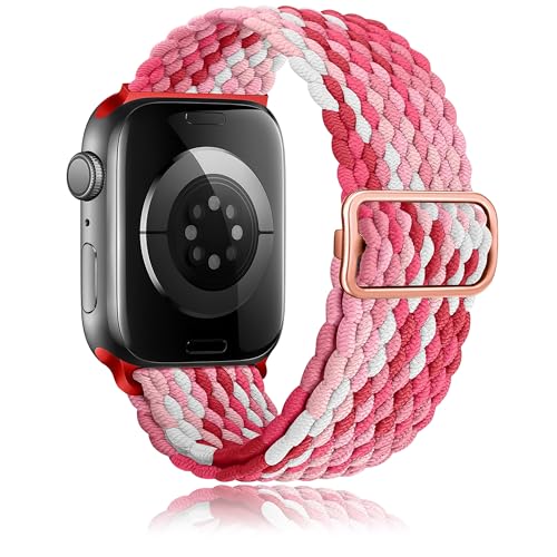 HalfYue Nylon Armband Kompatibel mit Apple Watch Armband 42mm 44mm 45mm 49mm für Männer/Frauen, Verstellbares Elastisches Geflochten Armband für iWatch Series 9/8/7/6/5/4/3/2/1/Ultra2/SE von HalfYue