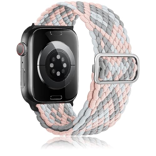 HalfYue Nylon Armband Kompatibel mit Apple Watch Armband 42mm 44mm 45mm 49mm für Männer/Frauen, Verstellbares Elastisches Geflochten Armband für iWatch Series 9/8/7/6/5/4/3/2/1/Ultra2/SE von HalfYue