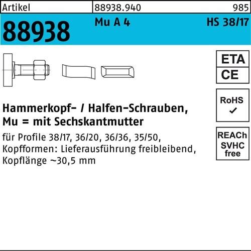 10 Stk. Halfen Hammerkopfschraube R 88938 38/17 6-ktmutter M16x 100 MuA 4 10St. 10 Stk. Halfen Hammerkopfschraube R 88938 38/17 6-ktmutter M16x 100 MuA 4 10St. von Halfen-Deha
