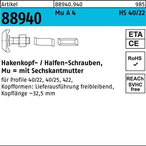 10 Stk. Halfen Hammerkopfschraube R 88940 40/22 6-ktmutter M16x 100 Mu A 4 10St. 10 Stk. Halfen Hammerkopfschraube R 88940 40/22 6-ktmutter M16x 100 Mu A 4 10St. von Halfen-Deha