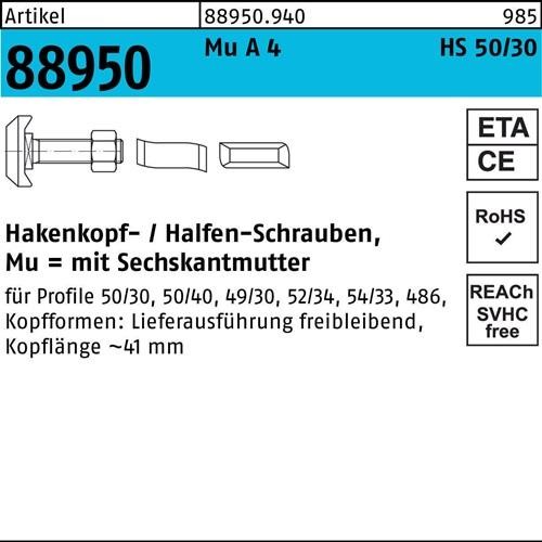 10 Stk. Halfen Hammerkopfschraube R 88950 Typ 50/30 6-ktmutter M20x 100 Mu A 4 10 Stk. Halfen Hammerkopfschraube R 88950 Typ 50/30 6-ktmutter M20x 100 Mu A 4 von Halfen-Deha