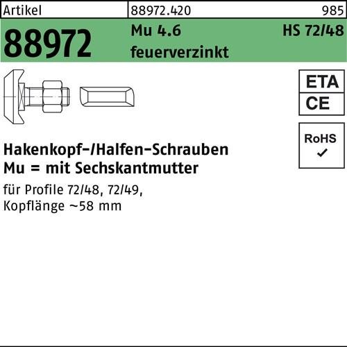 15 Stk. Halfen Hammerkopfschraube R 88972 Typ 72/48 M20x100 Mu 4.6 feuerverz. 15 Stk. Halfen Hammerkopfschraube R 88972 Typ 72/48 M20x100 Mu 4.6 feuerverz. von Halfen-Deha