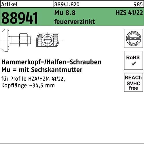 25 Stk. Halfen Hammerkopfschraube R 88941 HZS41/22 6ktmu. M16x100 Mu8.8 25 Stk. Halfen Hammerkopfschraube R 88941 HZS41/22 6ktmu. M16x100 Mu8.8 von Halfen-Deha