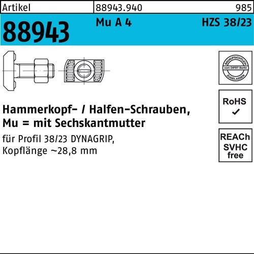 25 Stk. Halfen Hammerkopfschraube R 88943 6-ktmutter M16x 80 Mu A 4 25 Stück 25 Stk. Halfen Hammerkopfschraube R 88943 6-ktmutter M16x 80 Mu A 4 25 Stück von Halfen-Deha