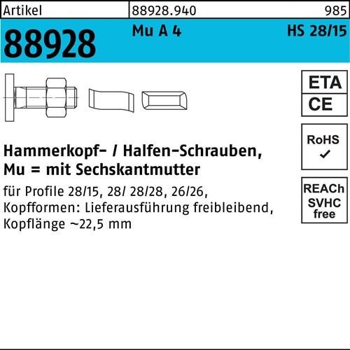 50 Stk. Halfen Hammerkopfschraube R 88928 28/15 6-ktmutter M10x 40 Mu A 4 50St. 50 Stk. Halfen Hammerkopfschraube R 88928 28/15 6-ktmutter M10x 40 Mu A 4 50St. von Halfen-Deha