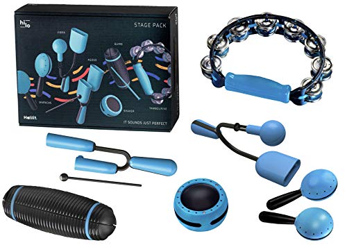 Halilit Hi-Lo Musical Instrument 7 Piece Stage Pack. Gift Set for Percussionists. For Adults & Children Tambourine Guiro Shaker Maracas Agogo & Vibra von Halilit