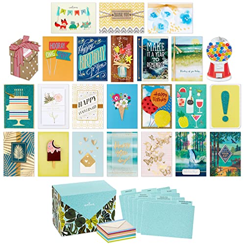 Hallmark 24 handgefertigte Grußkarten in verschiedenen Boxen, modernes Grün, Geburtstagskarten, Babyparty-Karten, Hochzeitskarten, Trauerkarten, Dankeskarten von Hallmark