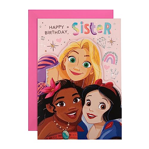 Hallmark Geburtstagskarte für Schwester – Disney-Prinzessinnen Design mit Aktivität von Hallmark