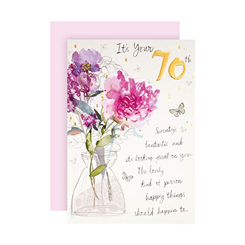 Hallmark Geburtstagskarte zum 70. Geburtstag, klassisches geprägtes Blumendesign von Hallmark