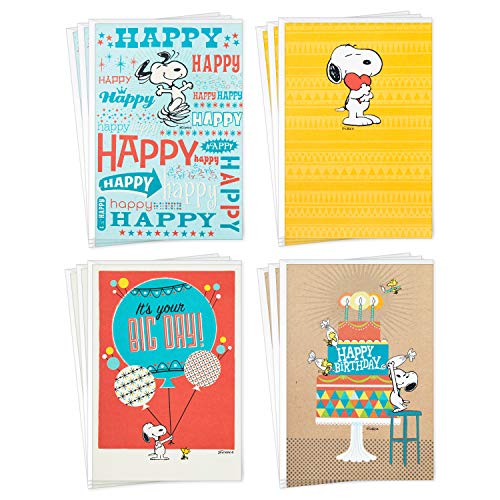 Hallmark Peanuts Geburtstagskarten Sortiment Snoopy Designs (12 Karten mit Umschlägen) von Hallmark