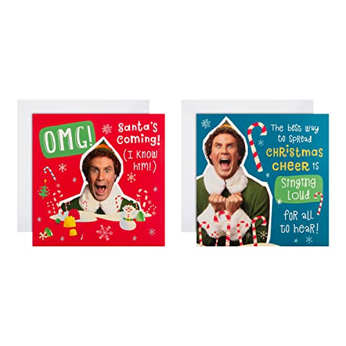 Hallmark Weihnachtskarten, 16 Stück, 2 Buddy-Elfen-Designs, lustige Weihnachtskarten, Rot von Hallmark